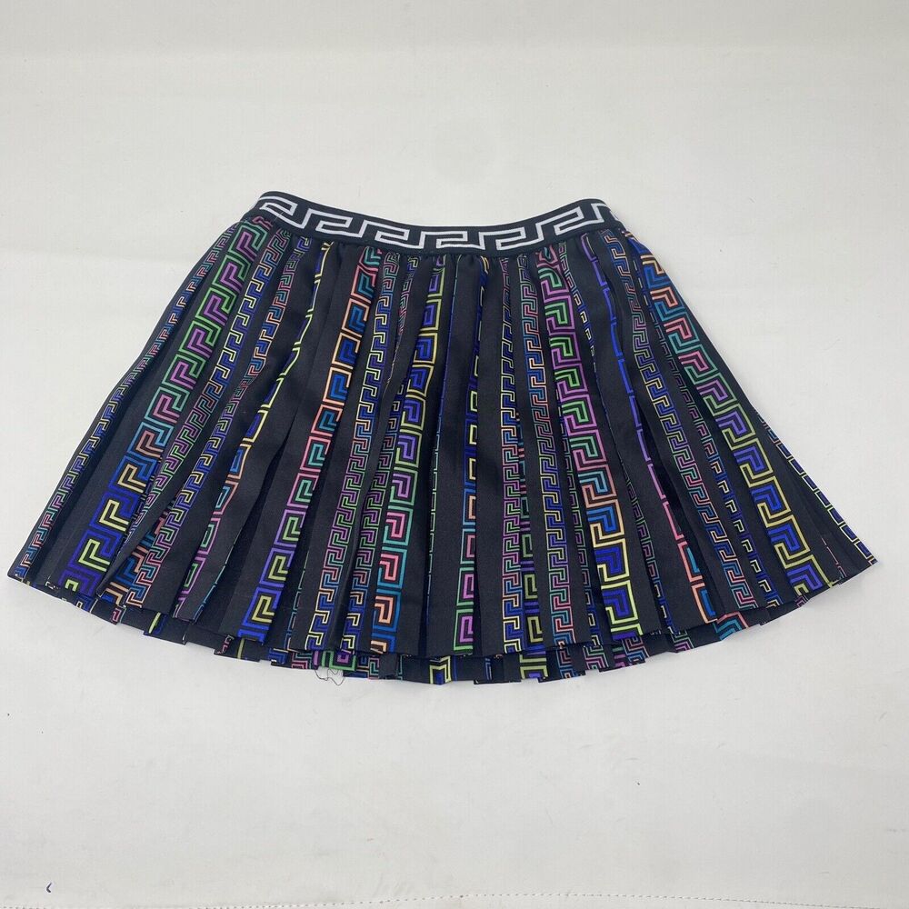 Versace Neon Greca Pleated Skirt Girls 3T Multicolor 36 months Greek Key